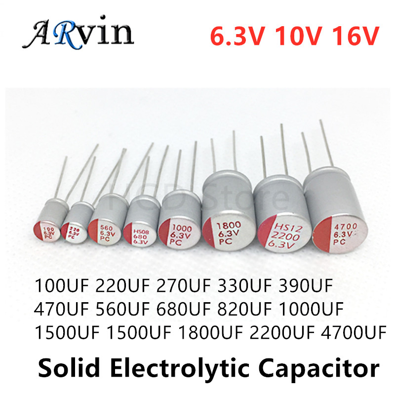 10pcs New DIP Solid Electrolytic Capacitor Super Low ESR  6.3/10/16V 100UF 150-270 330 470 560 680 8