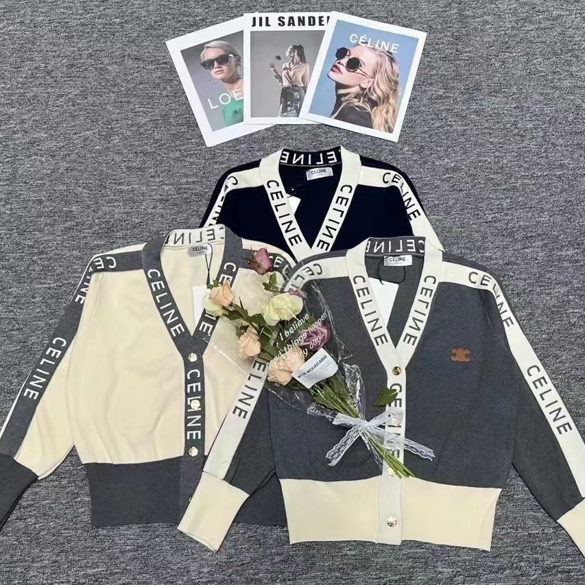 CE1177 Contrast สีตัวอักษร V คอ Slimmer ดูเสื้อกันหนาวแจ็คเก็ตผู้หญิง