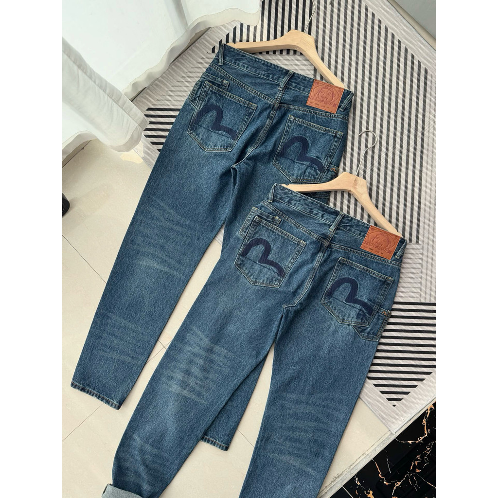 EVISU God of Blessing Men's Seagull Patch Embroidery Sports Trendy Fashion Casual Jeans