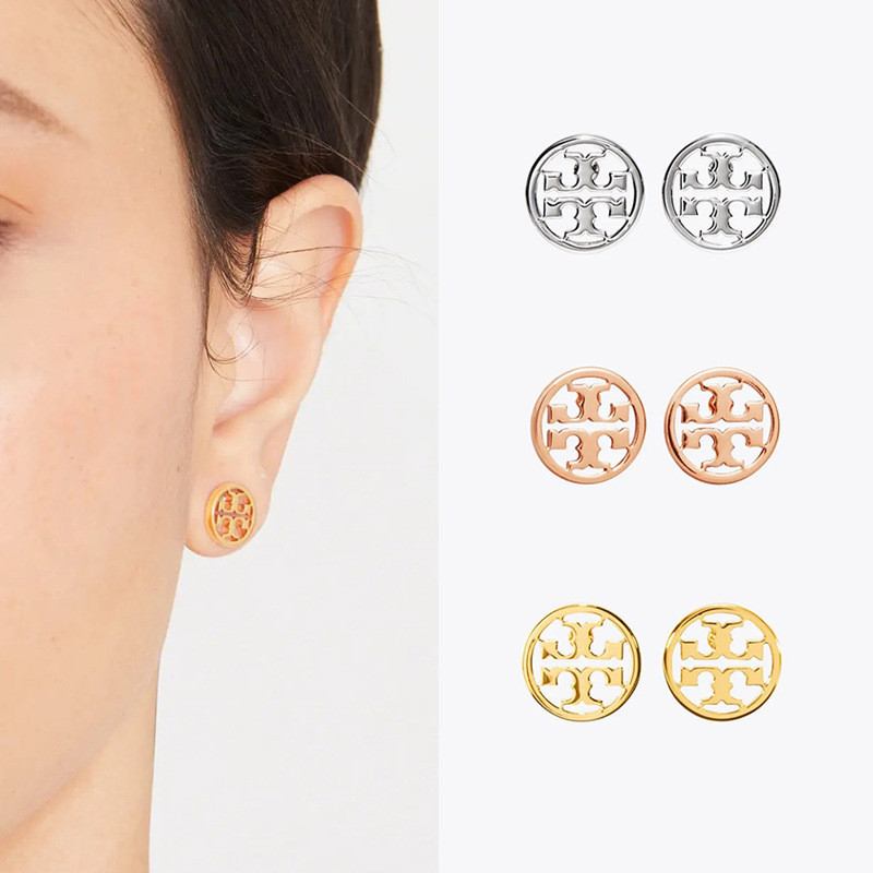 Tb18K gold ต่างหูกระดุม Double T LOGO ต่างหูสตั๊ดไขว้ MILLER