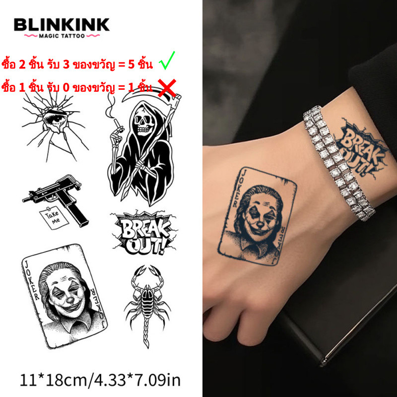 BLINKINK Death Joker Tattoo ติดทนนาน 2 สัปดาห์กันน้ํากึ่งถาวร Tattoo สติกเกอร์สมุนไพร Henna รอยสักชั