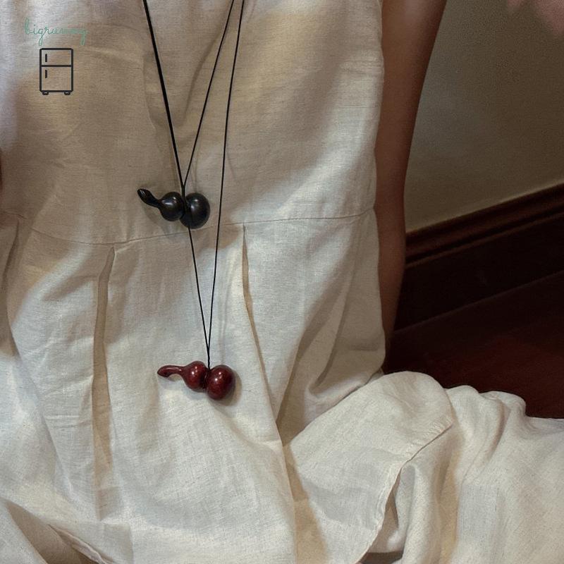 [BRN] Artistic Retro ไม้จีน Gourd จี้เชือกยาวสร้อยคอผู้หญิงสาวอเนกประสงค์แฟชั่นเสื้อกันหนาวอุปกรณ์เส