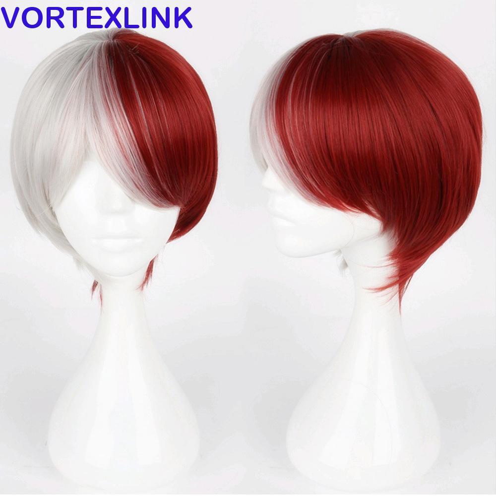 VORTEXLINK วิกผมสังเคราะห์สีขาวและแดงสำหรับ Cosplay Todoroki Shoto จาก Boku no Hero Academia