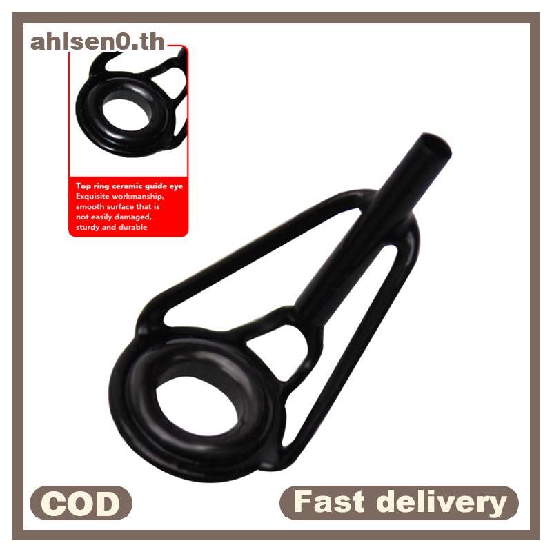 Ahlsen0 สแตนเลสตกปลา Top Rod Guide Porcelain แหวน 8 ชิ้น DIY Fishing Pole Tip Repair Rod Tip อุปกรณ์เสริมตกปลา Tale Pesca th