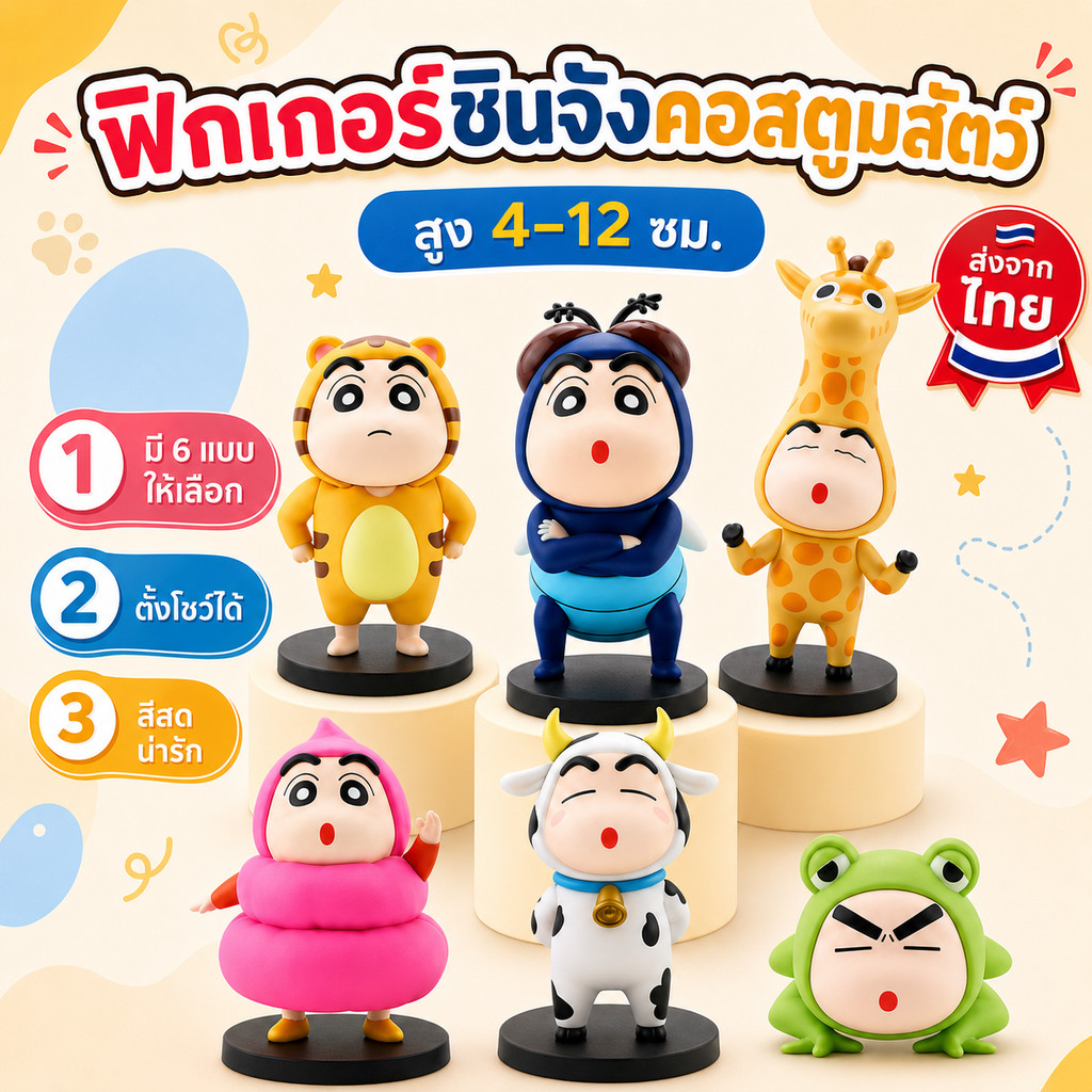โมเดลชินจังคอสเพลย์ ชุดสัตว์ 6 แบบสุดน่ารัก ฟิกเกอร์ Crayon Shinchan ของสะสม ของขวัญ ตกแต่งโต๊ะ Shopee พร้อมส่ง