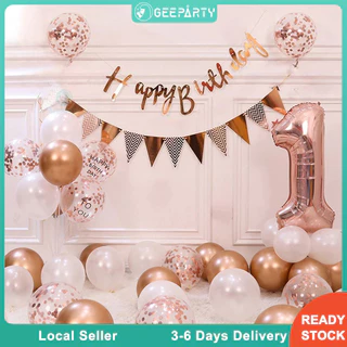 GeeParty ชุดลูกโป่งวันเกิด 40 ชิ้น สีโรสโกลด์ พร้อมแสตนด์ แบนเนอร์ และลูกโป่งคอนเฟ็ตติ สำหรับงานเลี้ยงวันเกิด