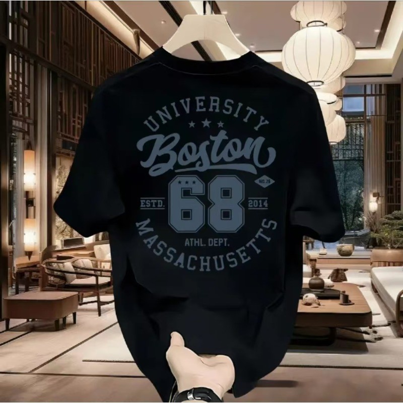 2026ฤดูร้อนสบายๆอเมริกันผ้าฝ้ายแท้แขนสั้นเสื้อยืดผู้ชายแฟชั่นพิมพ์แขนสั้นรอบคอทั้งหมดหลวมด้านบนผู้ชา