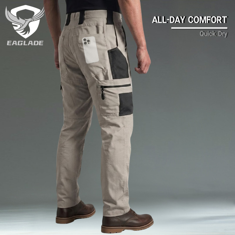 EAGLADE Men Urban Commuter Cargo Pants Water Repellent Breathable Khaki A01