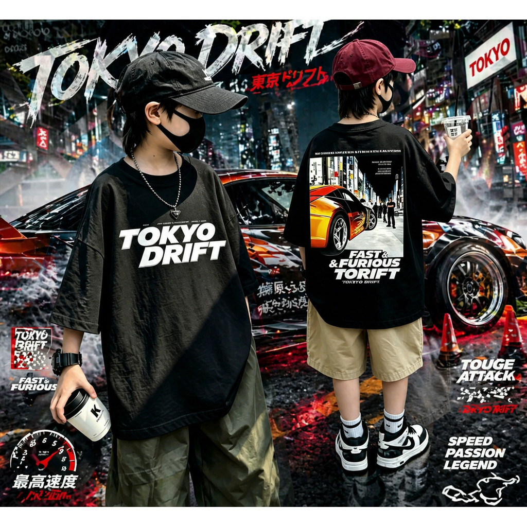 โตเกียวดริฟท์/ซีรีส์/เสื้อยืดเด็กชายเด็กหญิง/ดึงดูดสายตาร้อยเปอร์เซ็นต์/เสื้อยืดผ้าฝ้ายคุณภาพดีมาก/ขนาด 90-150