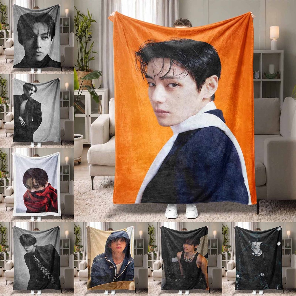 V Taehyung Kim READY STOCK ผ้าห่มสักหลาดฤดูร้อนบาง Cozy ผ้าห่มเตียง Cuddle Travel Camping แฟนแบบพกพาของขวัญ BTS Idol