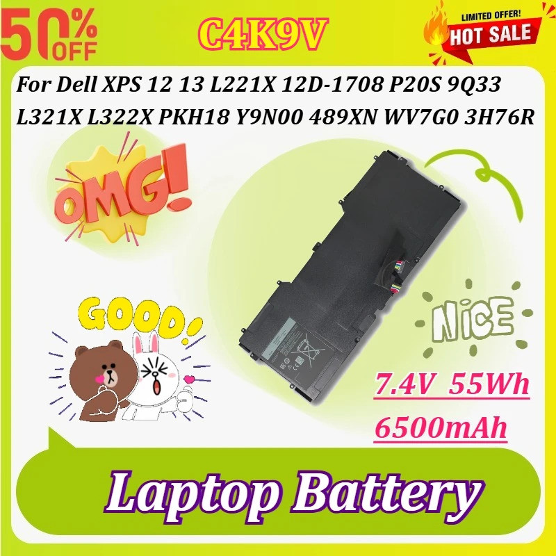 ใหม่ C4K9V 7.4V 6500mAh 55Wh แบตเตอรี่แล็ปท็อปสําหรับ Dell XPS 12 13 L221X 12D-1708 P20S 9Q33 L321X 