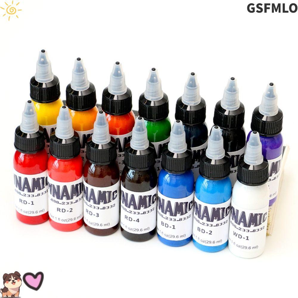 หมึกสัก GSFMLO, สีฝึกสักสีแดงสีเขียว 30ML, คุณภาพสูงสีม่วงสีชมพูสีดําสีน้ําตาลสีขาวสีฟ้า Tattoo Pigment