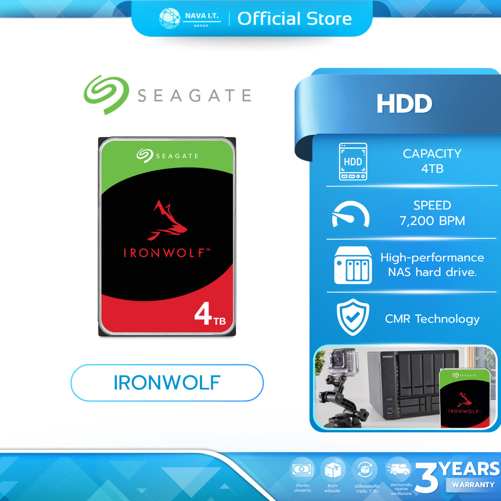 (มีส่งด่วน)SEAGATE ST4000VN006 HDD(ฮาร์ดดิสก์แนส)IRONWOLF 4TB  5400RPM SATA3 Workload 180TB/year