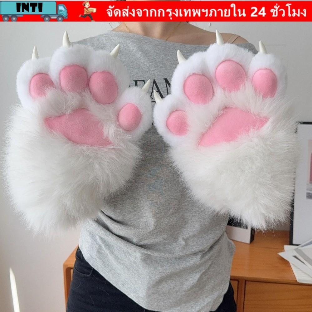 INTI 1 PC คอสเพลย์ถุงมือแมว, Squeaking Plush Cat Claw Mittens, Thicken สัตว์การ์ตูนคอสเพลย์ถุงมือของขวัญ