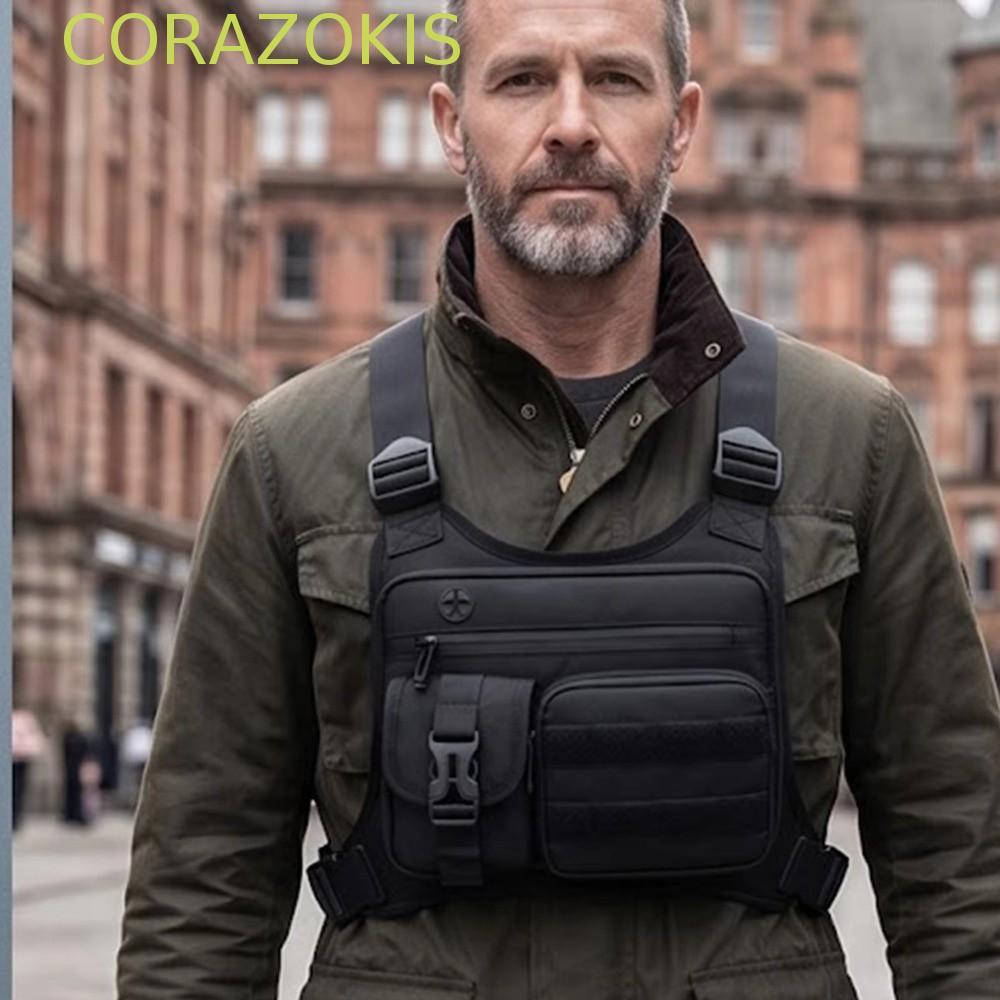 CORAZOKIS กระเป๋าเสื้อกั๊กกีฬา คาดอกกันน้ํา ผ้า Oxford ปรับได้ น้ําหนักเบา กระเป๋าคาดเอวนอกบ้านผู้ชาย