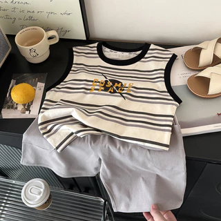 Sophia Baby ชุดเด็ก เสื้อกล้าม + กางเกงขาสั้น ผ้าฝ้ายแท้ ผ่อนปรน เวอร์ชั่นเกาหลี