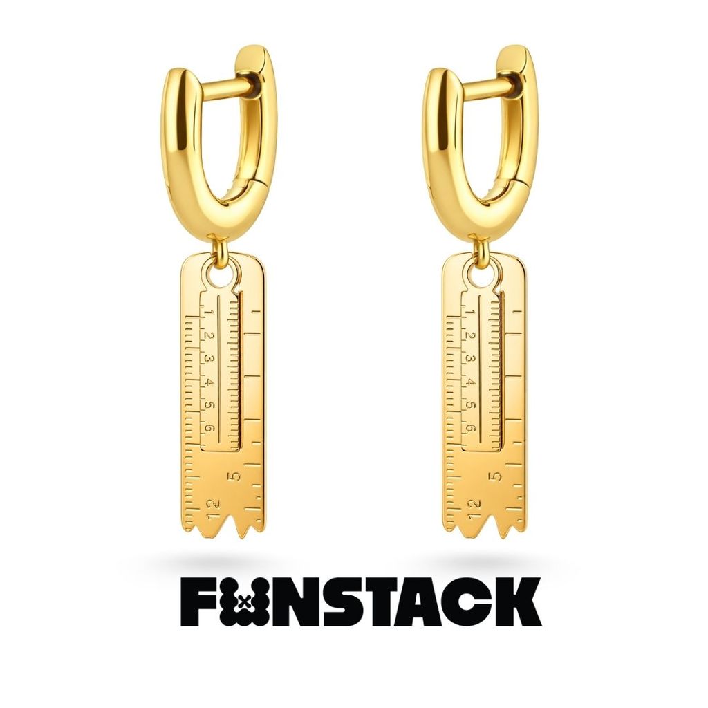 FUNSTACK ต่างหูห่วง Rule The World  Double Rulers Gold Stainless Steel
