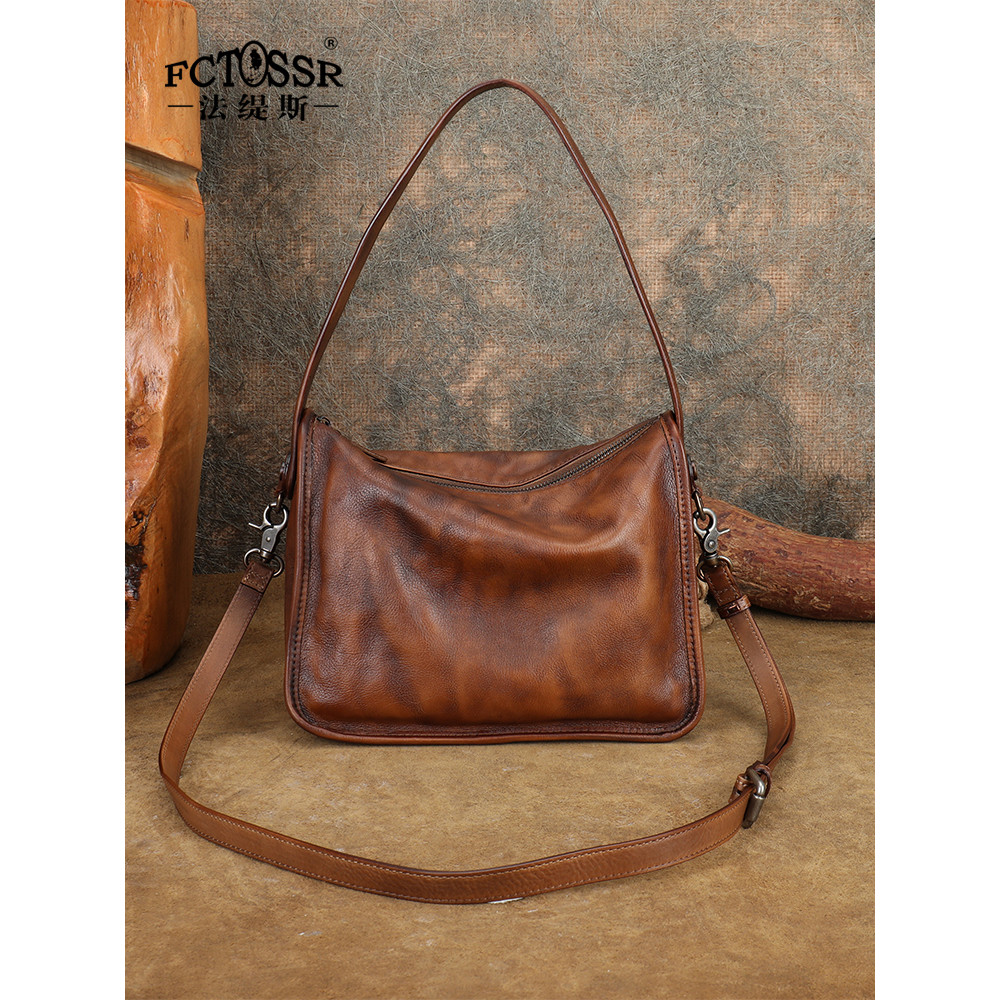 Fatis Original Design Retro วรรณกรรมสี่เหลี่ยมเล็กกระเป๋าสะพาย Cowhide กระเป๋า Messenger Handmade ขอ