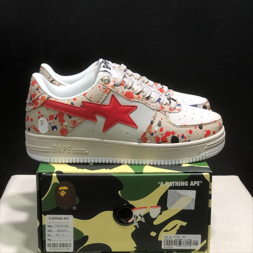 Bape Sta รองเท้าบอร์ดลําลองสีขาวทนทานและสะดวกสบาย