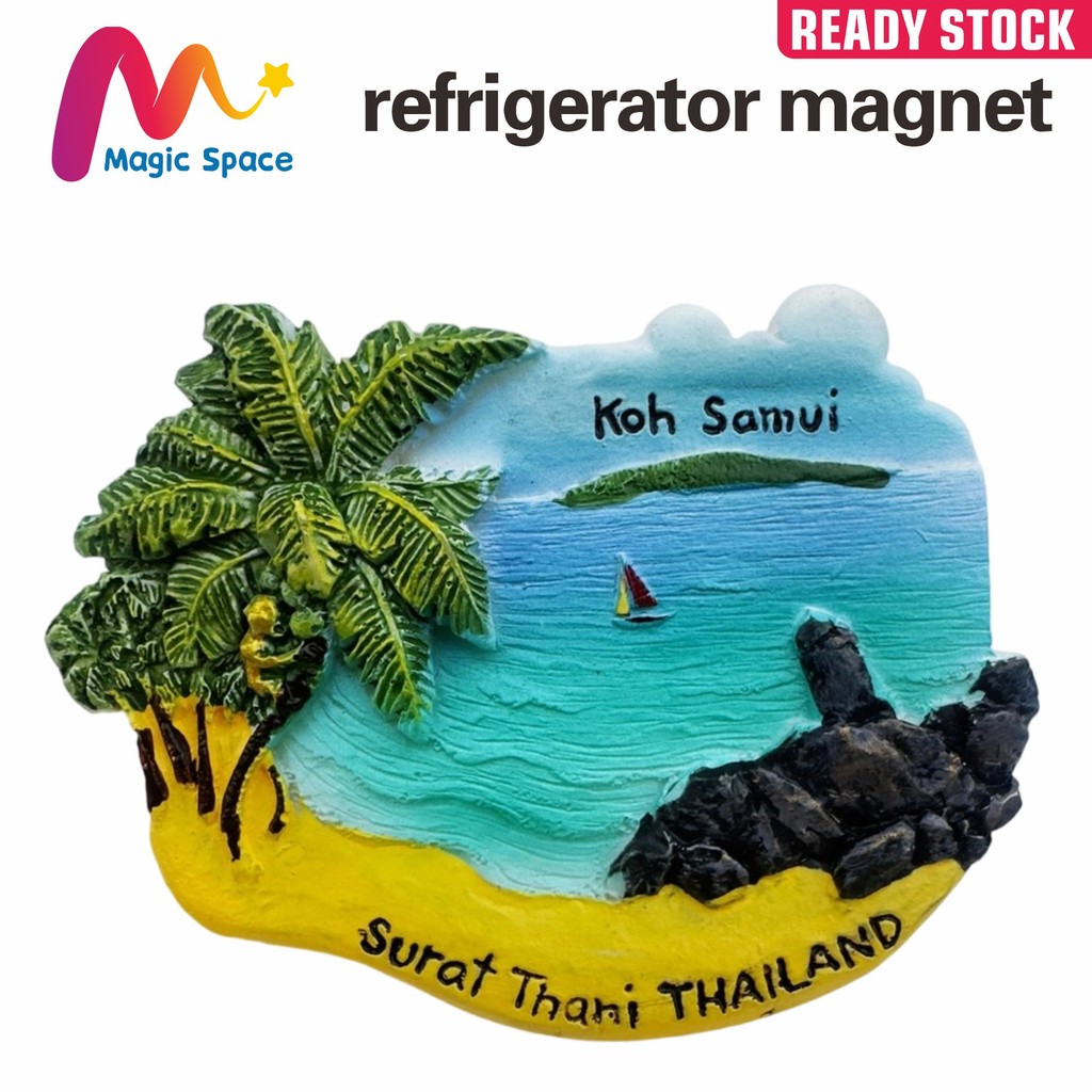 Koh Samui Thailand Coconut Tree แม่เหล็กติดตู้เย็นเรซิน 3 มิติ | ของที่ระลึกเกาะชายหาดเขตร้อน | หน่ว