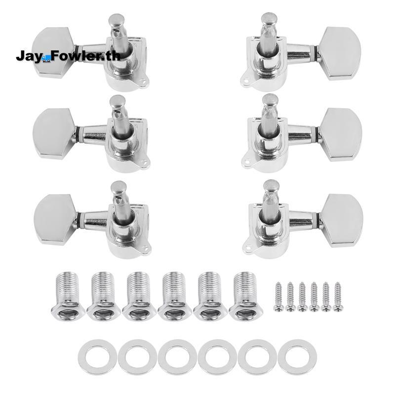 [Jay_Fower]6 ชิ้น Silver Acoustic Guitar Machine Heads Knob Guitar String Tuning Peg Tuner(3 สําหรับ