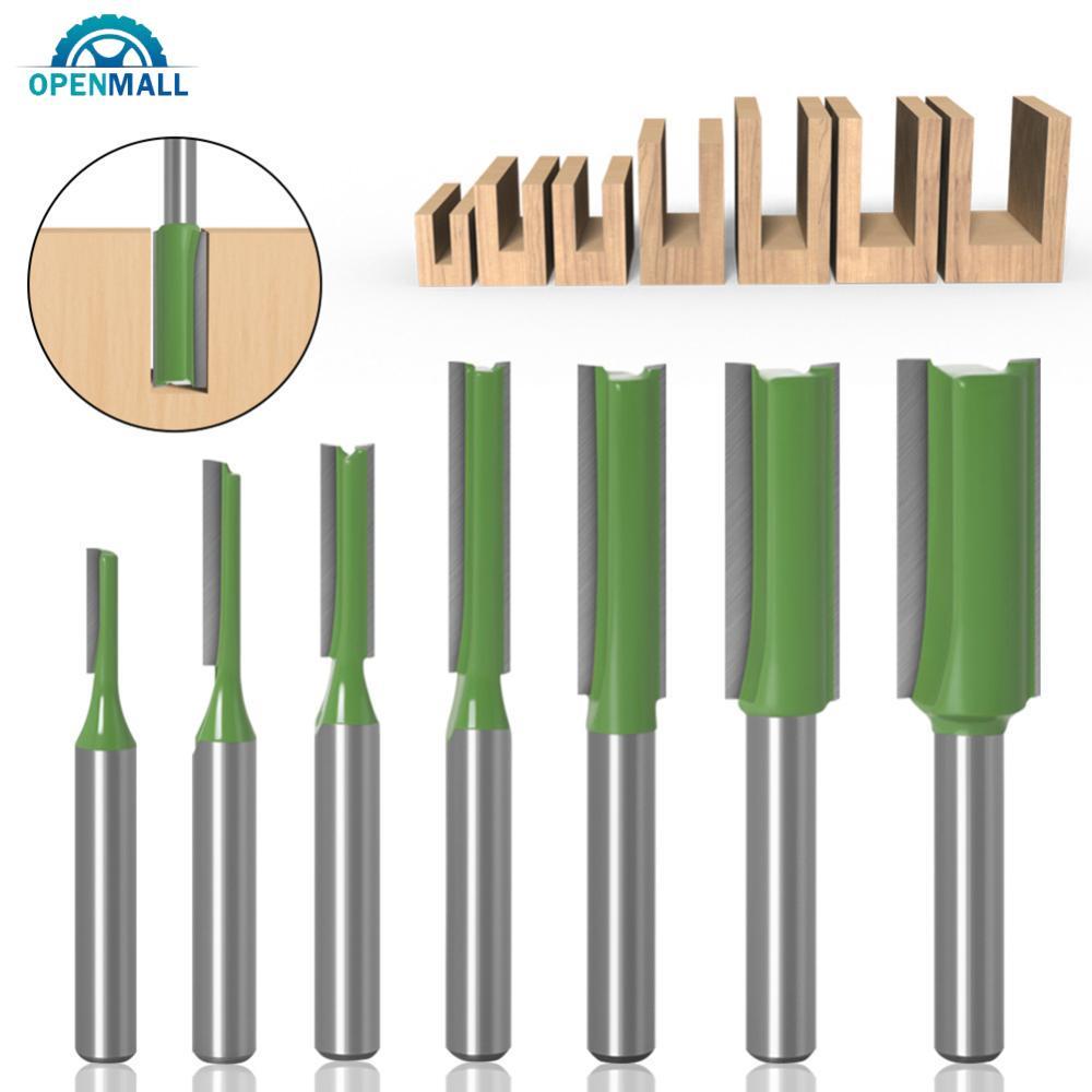 OPENMALL 1/7 ชิ้น 6 มิลลิเมตร 1/4 "Shank Flush Trim Router บิตทังสเตนคาร์ไบด์เดี่ยวคู่ขลุ่ย Router B
