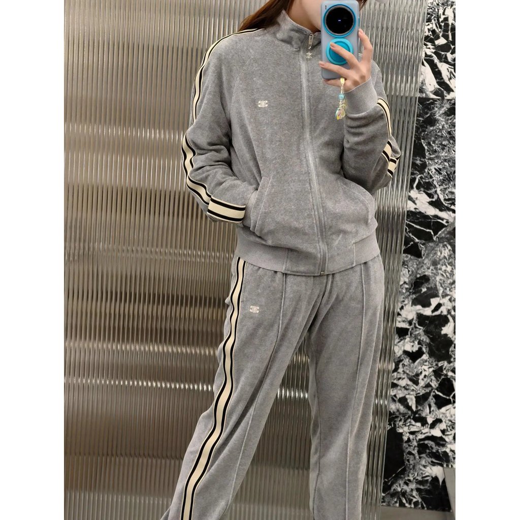 เพดาน!Daigou เกรด CELINE CELINE SS2025 Raglan แขนยาวลายคอตั้งเสื้อแจ็คเก็ตผ้าฝ้าย Unisex