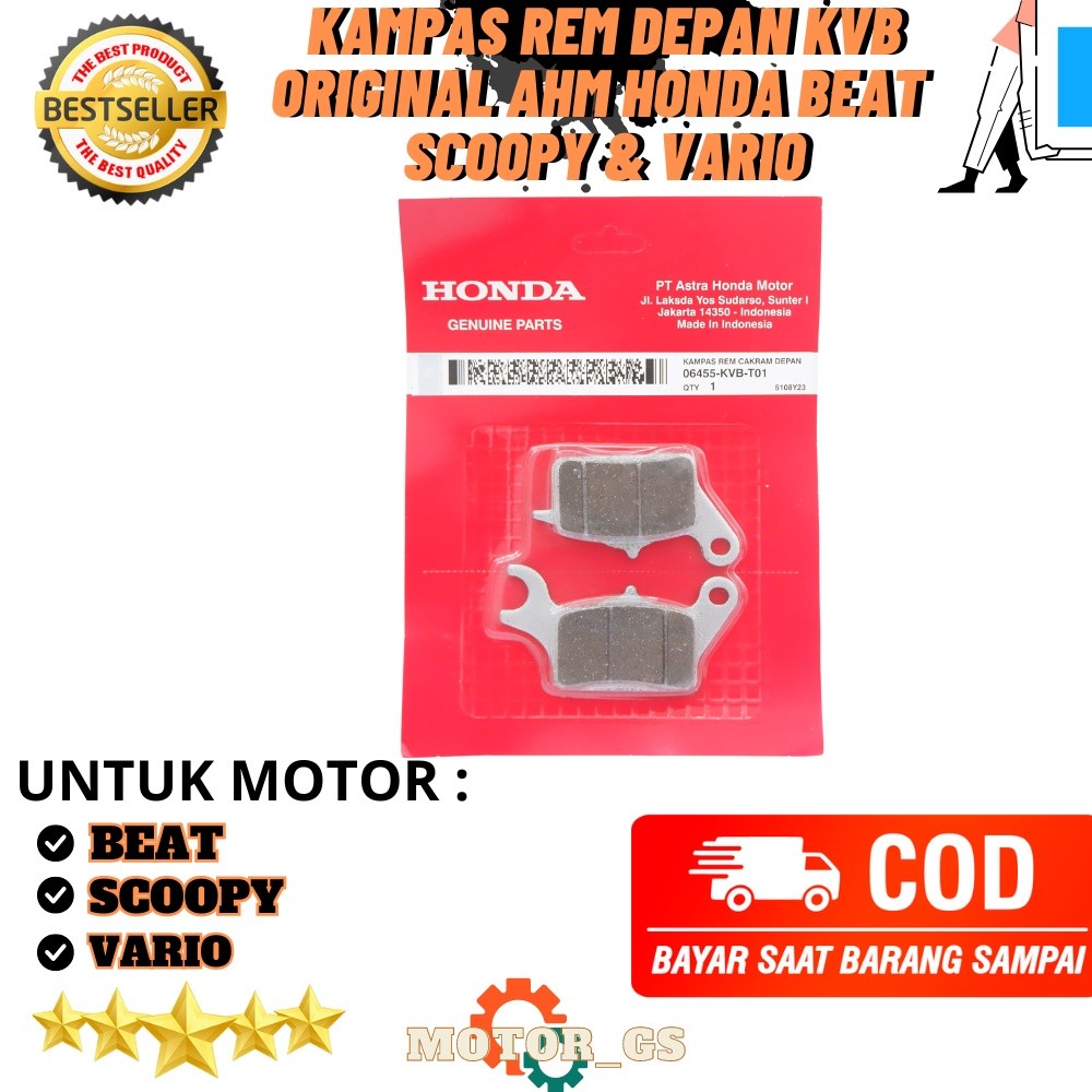 ผ้าเบรคหน้าKVB เดิม AHM Honda Beat FI, Scoopy & Vario / Beat Disc Pads - 06455-KVB-T01 เดิมแท้