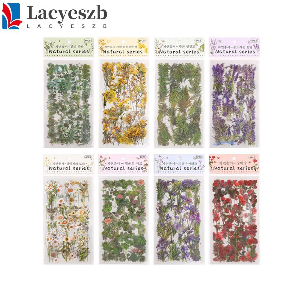 LACYESZB 6 ชิ้น/แพ็ค PVC พืชดอกไม้สติกเกอร์,สติกเกอร์ DIY สติกเกอร์สมุดภาพธรรมชาติ,วัสดุตกแต่งกาวกันน้ําปั๊มร้อนสติกเกอร์ดอกไม้โปร่งใสอัลบั้ม