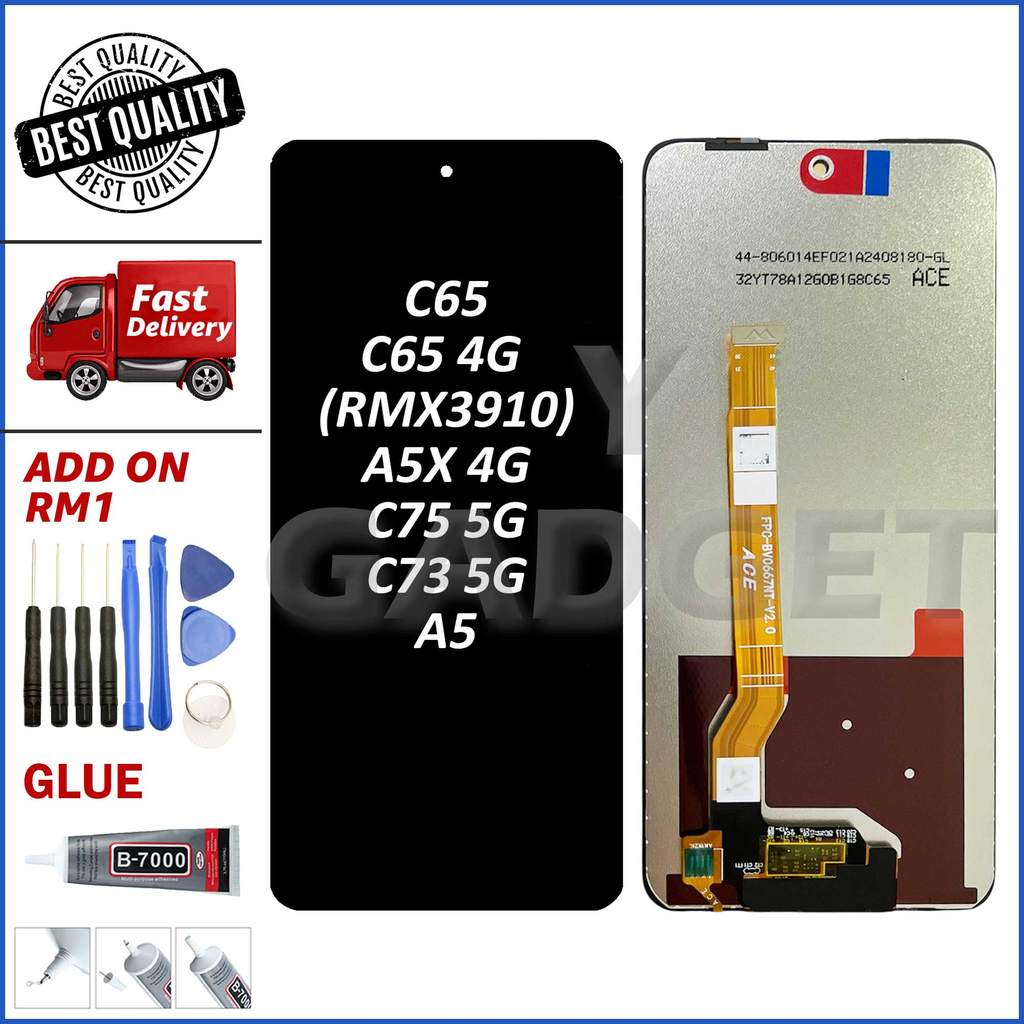 หน้าจอ LCD หน้าจอสัมผัสพร้อมจริง C65/C65 4G (RMX3910)/A3X 4G&5G/A5X 4G/C75 5G/C73 5G/A5/A5 PRO