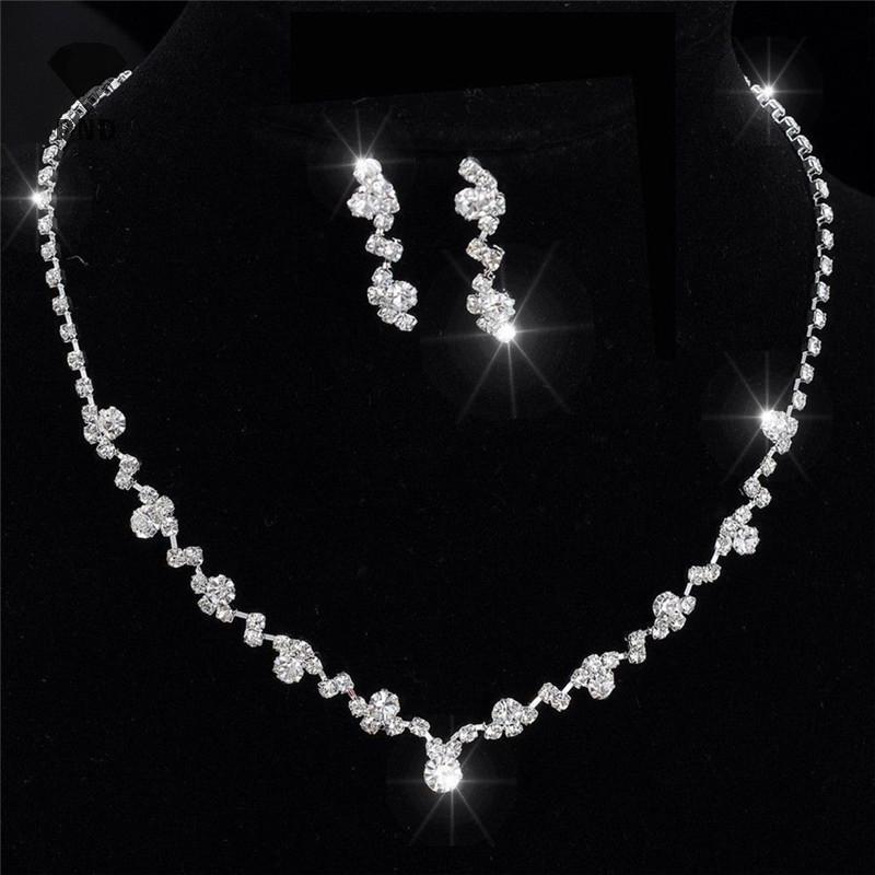 PND เงินเพื่อนเจ้าสาวคริสตัลสร้อยคอต่างหูชุดแต่งงานเจ้าสาวเครื่องประดับ Jewellery raoog