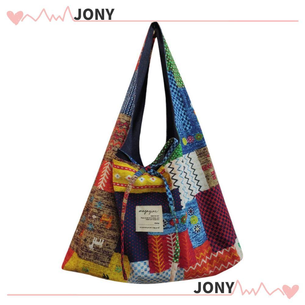 JONY Messenger Bag, Geometric Large Capacity Bohemian Shoulder Bag, Retro Canvas Shopping Bag Women