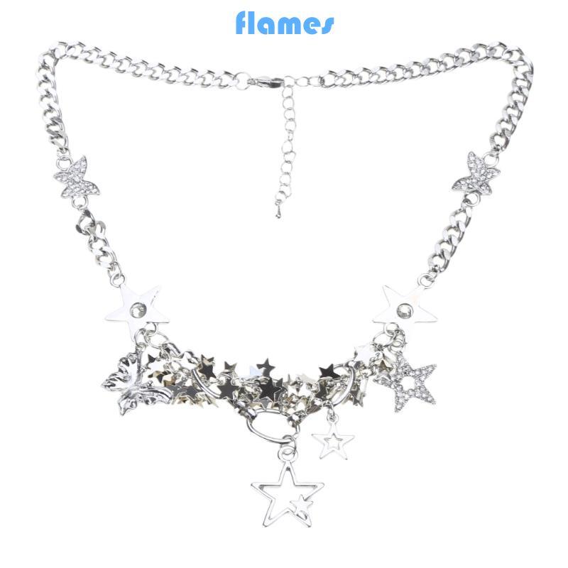 FL Hollow Star จี้สร้อยคอ Sweet Cool Y2k Clavicle Chain Retro บุคลิกภาพผีเสื้อ Choker สร้อยคอเครื่อง
