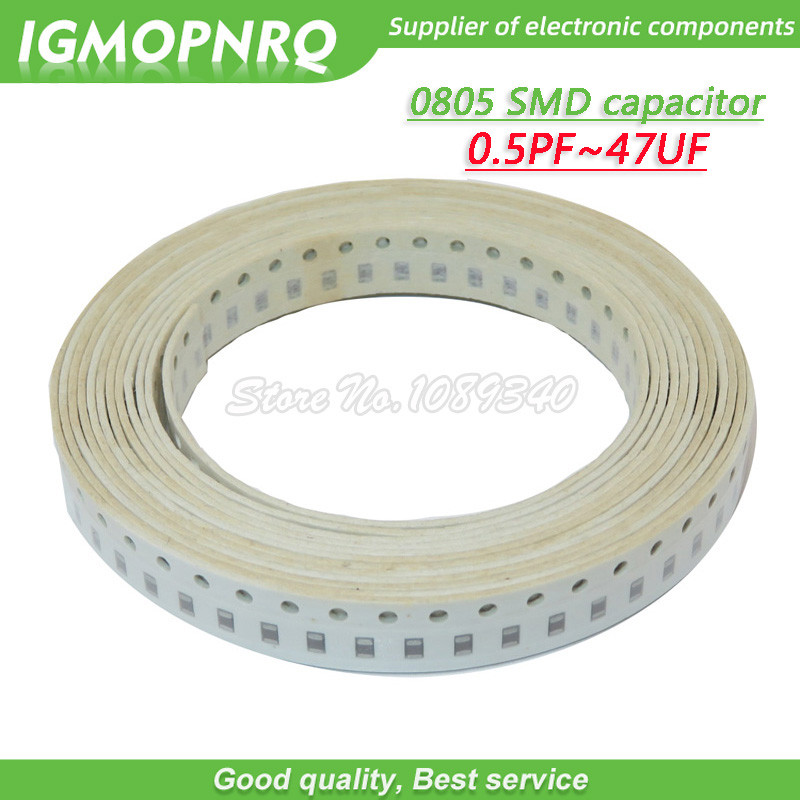 100pcs 0805 50V SMD Thick Film Chip Multilayer Ceramic Capacitor 0.5pF-47uF 10NF 100NF 1UF-1PF SMD c