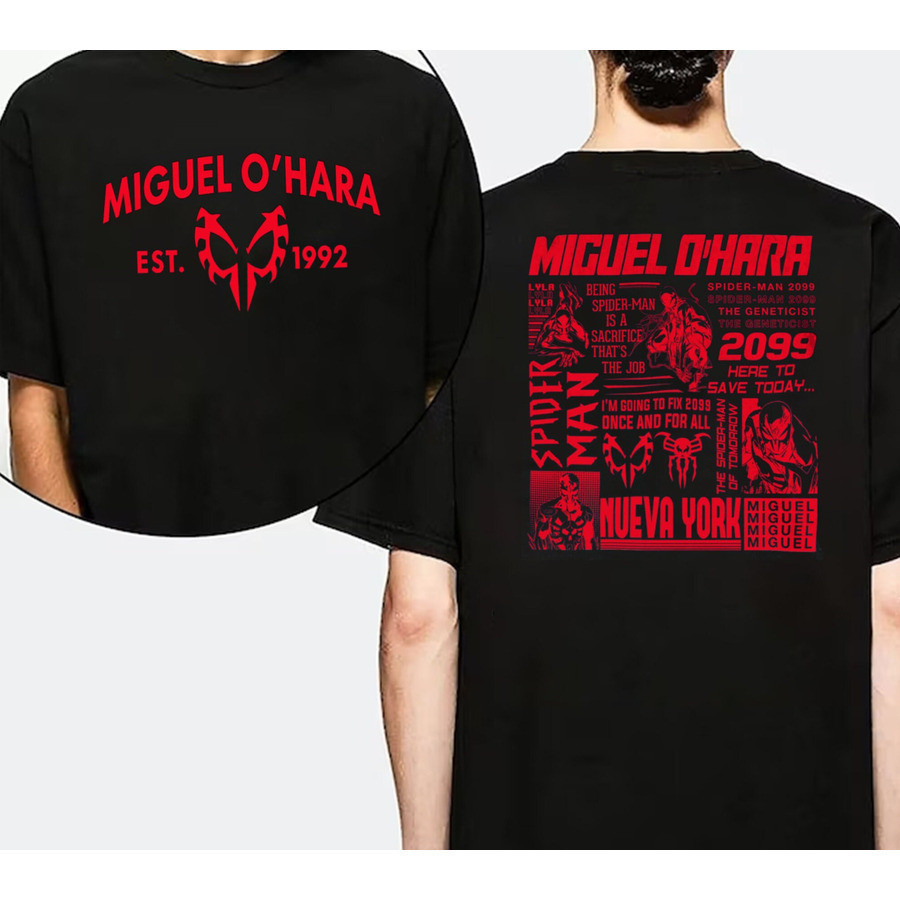 เสื้อสไปเดอร์แมนเปิดเผยที่ใหญ่ที่สุดของ Miguel O Hara Miguel 2099 เสื้อผ้า Unisex เสื้อผ้ามีสไตล์