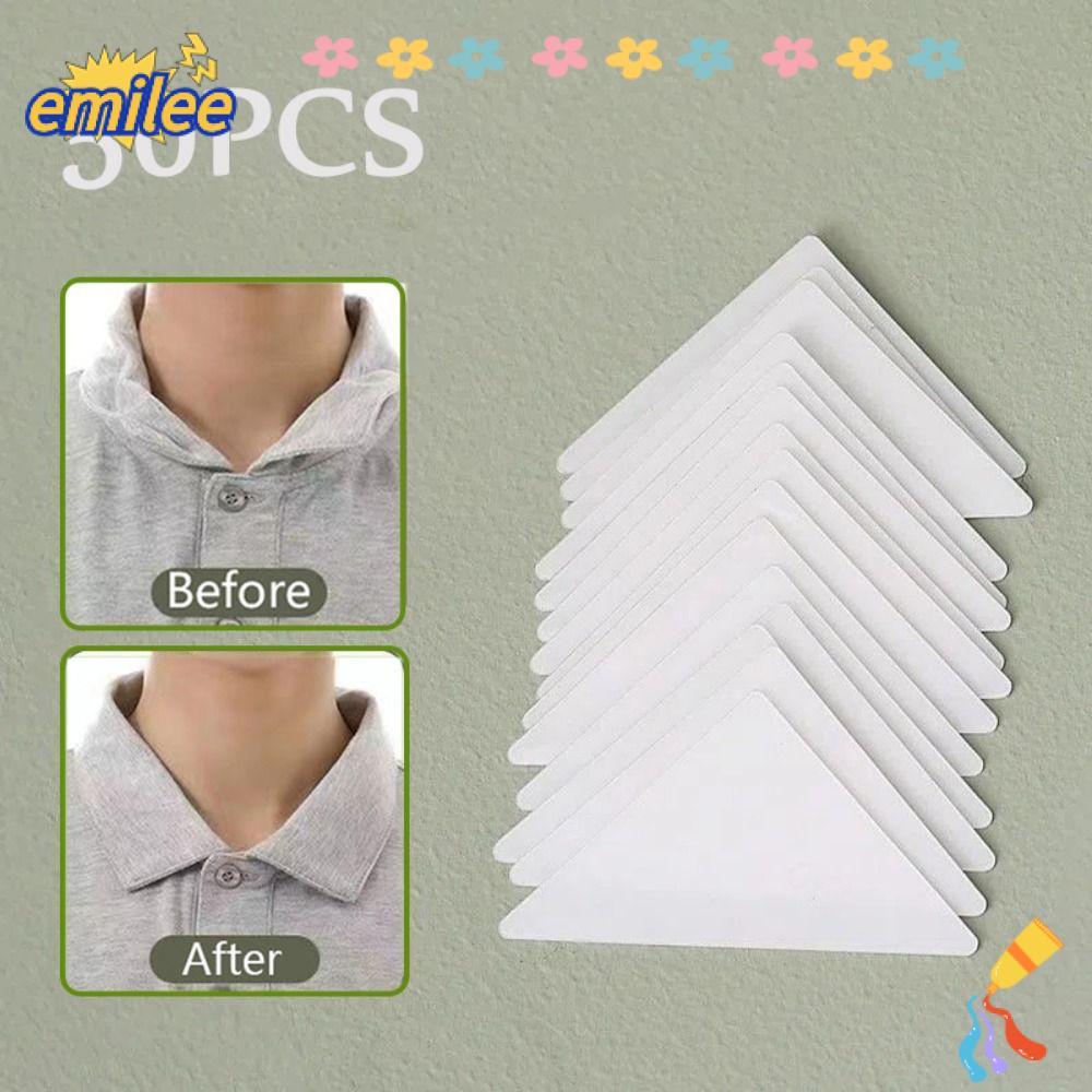 EMILEE แผ่นรองปกคอ 50 ชิ้น แบบติดเองด้วย PVC อเนกประสงค์ ใช้งานได้ทั้งผู้หญิงและผู้ชาย