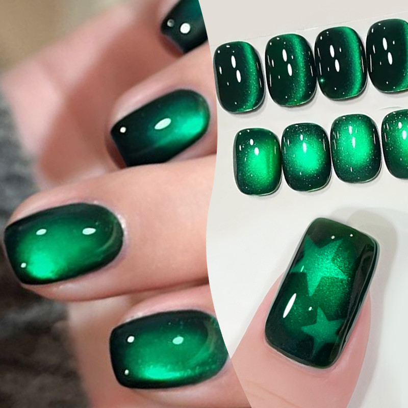 BORN PRETTY สีเขียวมรกตแก้วลูกปัดแมวแม่เหล็กเจล Eye Gel Polish 10ml Sparkling Glitter Soak Off กึ่งถาวรเคลือบเงา