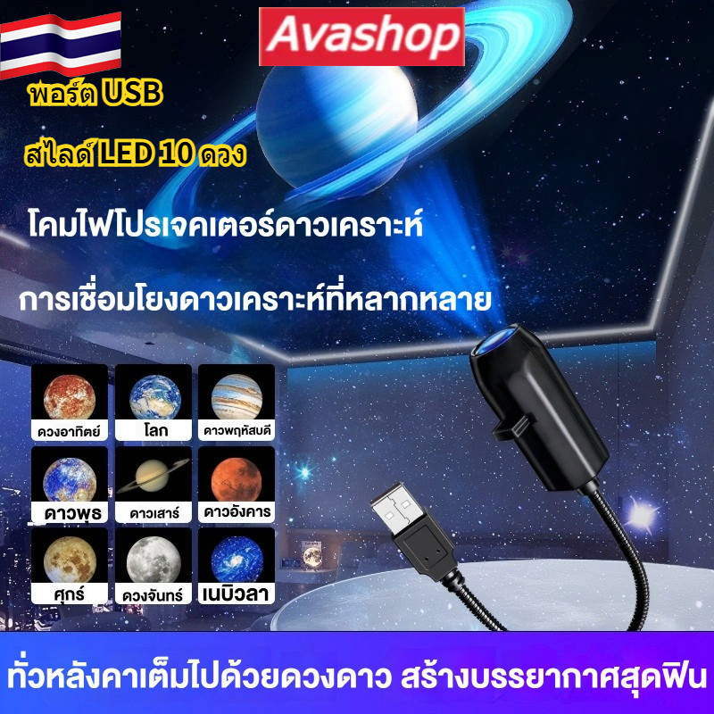 🇹🇭ส่งจากไทย🇹🇭 USB โคมไฟดวงจันทร์ โปรเจคเตอร์เปลี่ยนลายท้องฟ้าได้ (10สไลด์) - ไฟตกแต่ง 3D ไฟกลางคืนเต็มไปด้วยดวงดาวเพื่อสร้างบรรยากาศสว