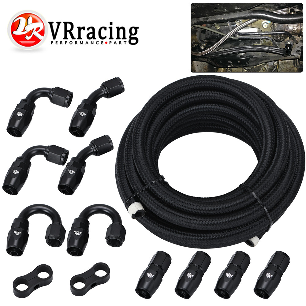 VR 5Meter 6AN AN6  & Stainless Steel Braide Oil Fuel Hose Line +AN6 Hose End Ftting Adapter Oil Hose