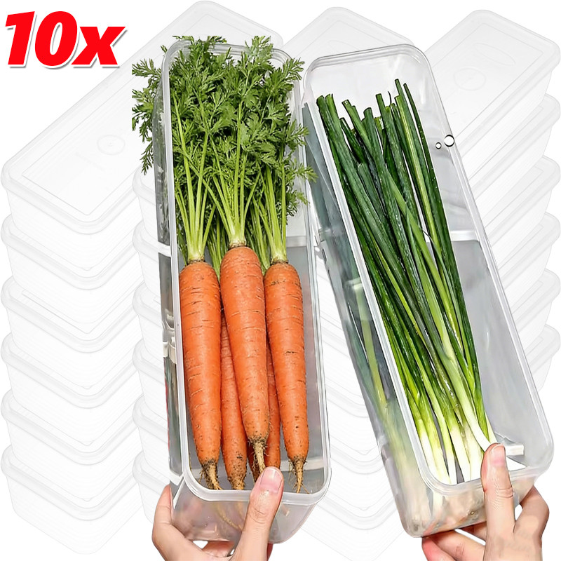 2/5/10 ชิ้นภาชนะเก็บอาหารโปร่งใส - กล่องสดหัวหอม Cilantro สําหรับตู้เย็น - ภาชนะปิดผนึกสี่เหลี่ยม