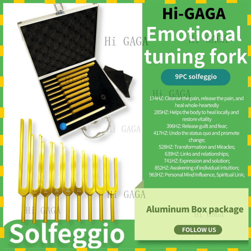 Tuning fork🔔ส้อมจูนเสียง🔔 Solfeggio 9 ชุดส้อมจูนเนอร์ สีทอง 174HZ285396417528639741852963เครื่องดนตร