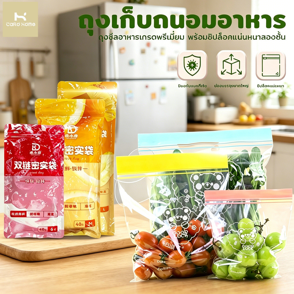 ถุงซิป ถุงถนอมอาหาร (3ขนาด)กันน้ำ เก็บในช่องแช่แข็งได้ ซิปคู่ล็อคน้ำและอากาศได้สนิท! พร้อมช่องเขียนชื่อและวันหมดอายุ