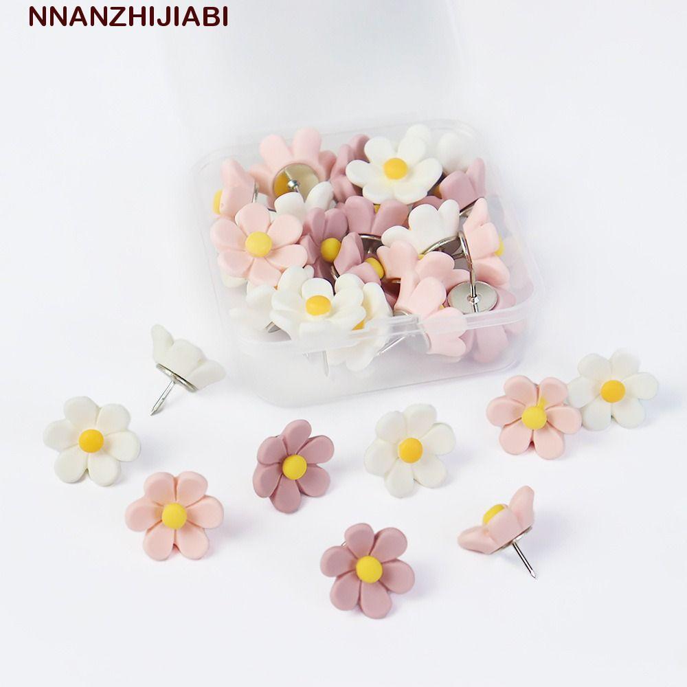 NANZHIJIABI 20/30/50 ชิ้นหกกลีบดอกไม้ Pushpins, DIY Creative Board Push Pin, กล่องน่ารัก Photo Wall Decor เรซิ่น Thumb Tacks Wall Markers