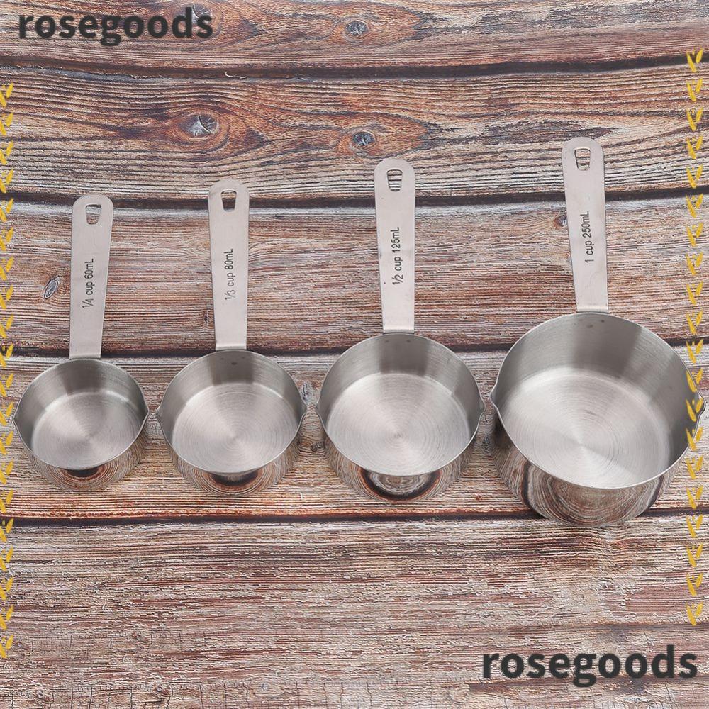 ROSEGOODS 4 ชิ้นชุดช้อนตวง, สแตนเลส Dual Spouts ถ้วยตวง, Gadgets ครัวโลหะ Stackable Baking ถ้วยตวงใช้ในครัว