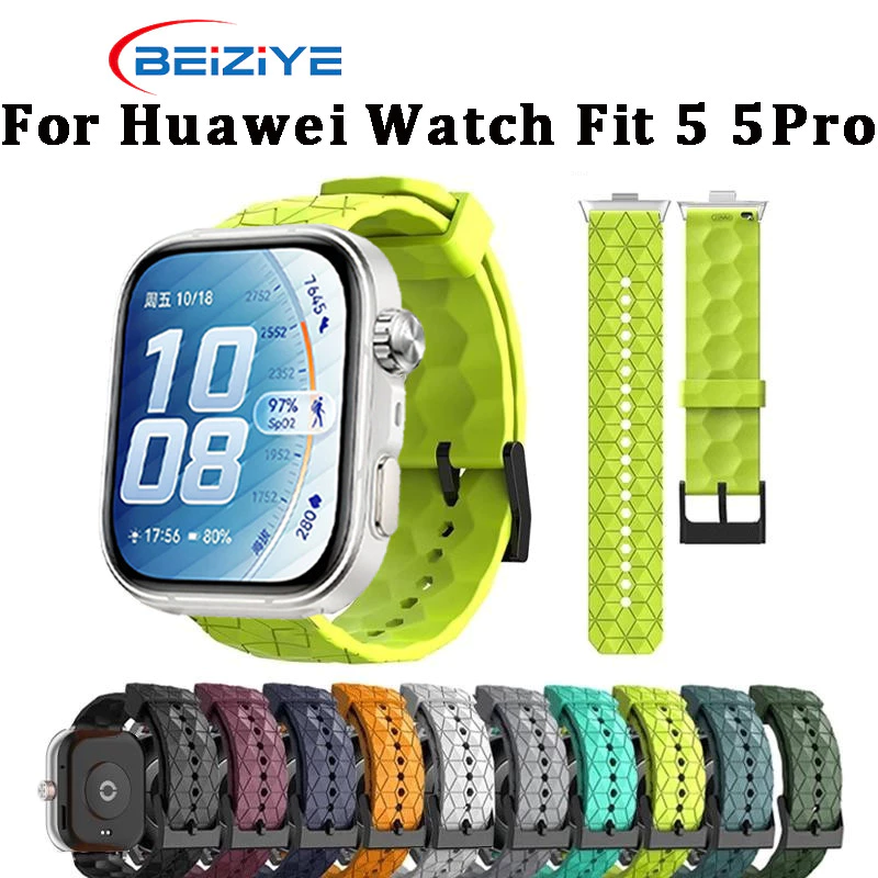 สายซิลิโคนสําหรับ Huawei Watch Fit 5 รูปแบบฟุตบอลซิลิโคนสําหรับ Huawei Watch Fit 5 Pro Sport Band อุปกรณ์เสริม