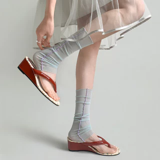 Ins สไตล์เกาหลี Minimalist แฟชั่นฤดูร้อน Ultra-Thin ตาข่าย Breathable Mint สีเขียวการจับคู่สี Toeless ถุงเท้าผู้หญิง