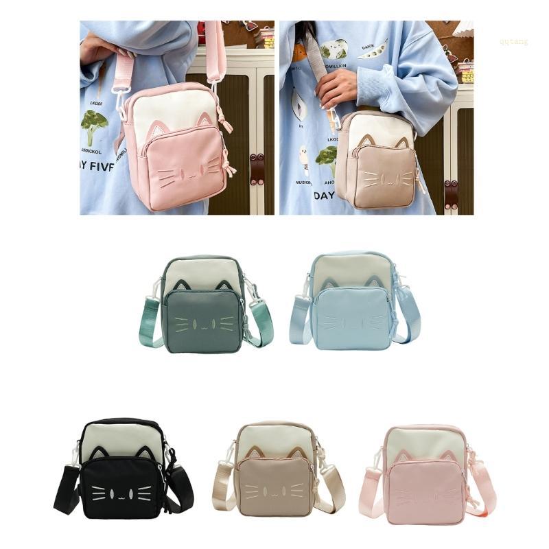 QQ* 1 ชิ้นผู้หญิงกระเป๋ากระเป๋าสะพายขนาดเล็กการ์ตูนแมว Crossbody Messenger กระเป๋าสําหรับทุกวัน