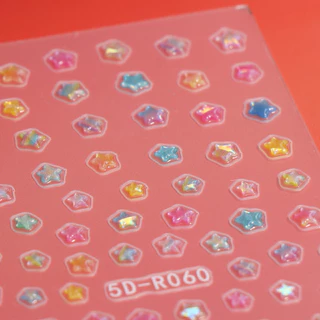 HAMA 5D Coquette สติกเกอร์เล็บน่ารัก Jelly Ribbon Star ตัวอักษรหมี Kawaii สไตล์เกาหลี Aurora 3D บรรเทา Self-Adhesive เล็บ Decals