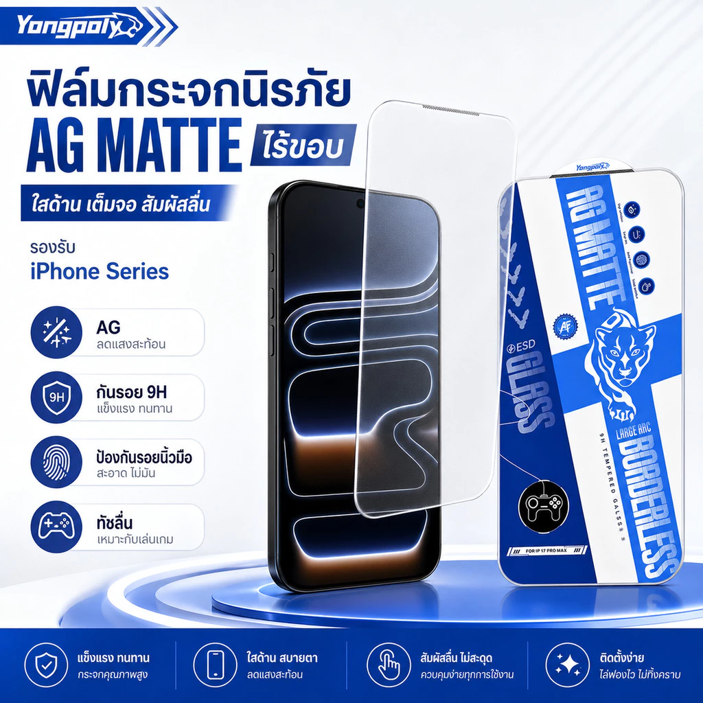 ฟิล์มกระจกเต็มจอไร้ขอบด้าน ESD กันไฟฟ้าสถิตย์ สำหรับ IPHONE 17PROMAX 15 16 14PLUS 13PRO XR 11 XMAX 17PRO 16PROMAX