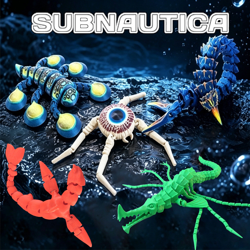 Subnautica 3D พิมพ์รุ่น Fidget ของเล่น - Sea Monster Articulated Bloop Flish Hoverfish Ice Worm Cave Crawler สะสม
